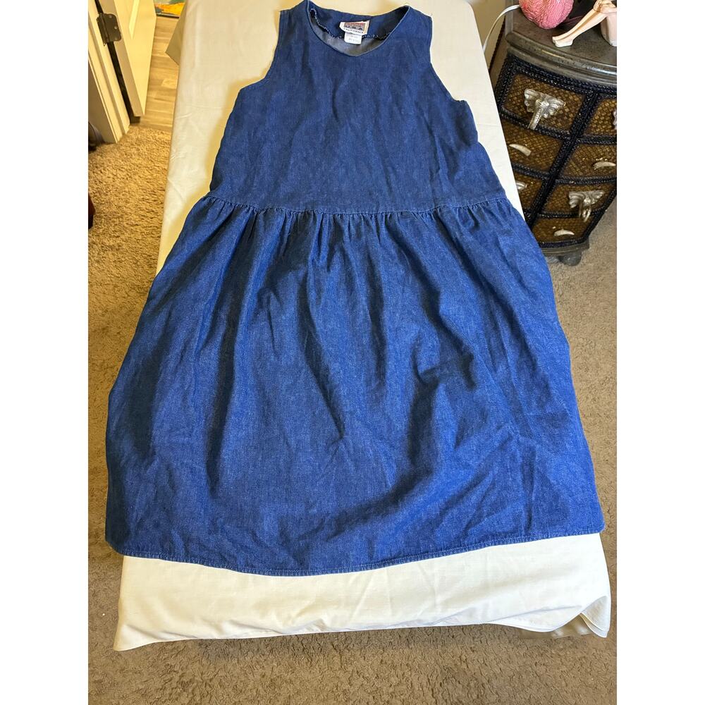 Vintage Born In The USA Denim Dress Size 6 Made USA Blue Sleeveless Midi